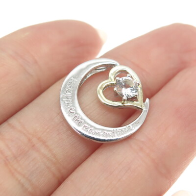 HAN Sterling 2-Tone White Topaz ''I love you to the moon and back'' Slide Pendant