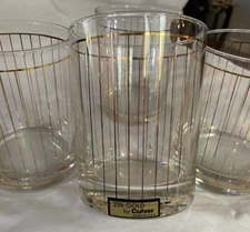 CULVER 22K Double Old Fashion Set Of 4 Barware Original Sticker Stripes/bands