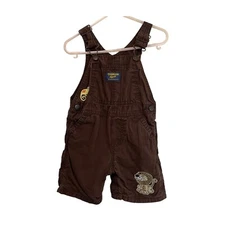 OshKosh B'Gosh Vestbak Short Overall Shortalls Brown Animal Toddler Size 18M