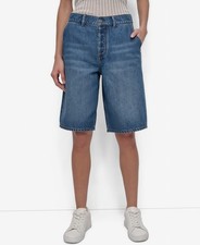 DKNY Denim Bermuda Shorts Women's 32 Ludlow Wash Button Closure