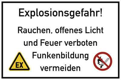 Explosionsgefahr! Rauchen, offenes Licht und Feuer ..., Folie, 300x200 mm