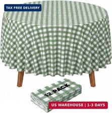 12 Pack Sage Green Gingham Tablecloth 84 x 84 Inch, Round  Disposable Plastic M