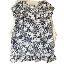 CW Classics Women Midi Dress L Navy Floral Shift Ruffle Short Sleeve