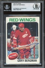 Gary Bergman Signed 1975-76 Topps Card #236 Detroit Red Wings BAS Slabbed Auto