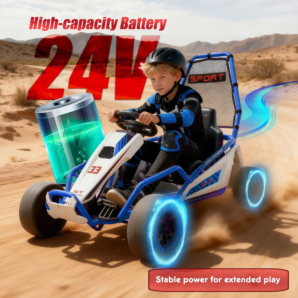 24V Kids Electric Go Kart 7AH Electric Drift Kart Car for Age 6+,400W Motor,Blue - Image 4 of 4