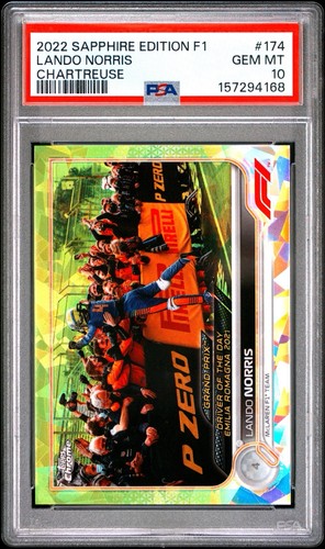 2022 Tops Chrome F1 Sapphire Lando Norris #174 Chartreuse /199 PSA 10