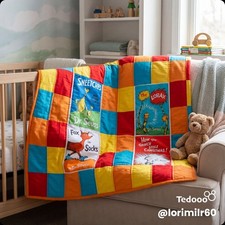 Handmade Dr Seuss themed baby quilt
