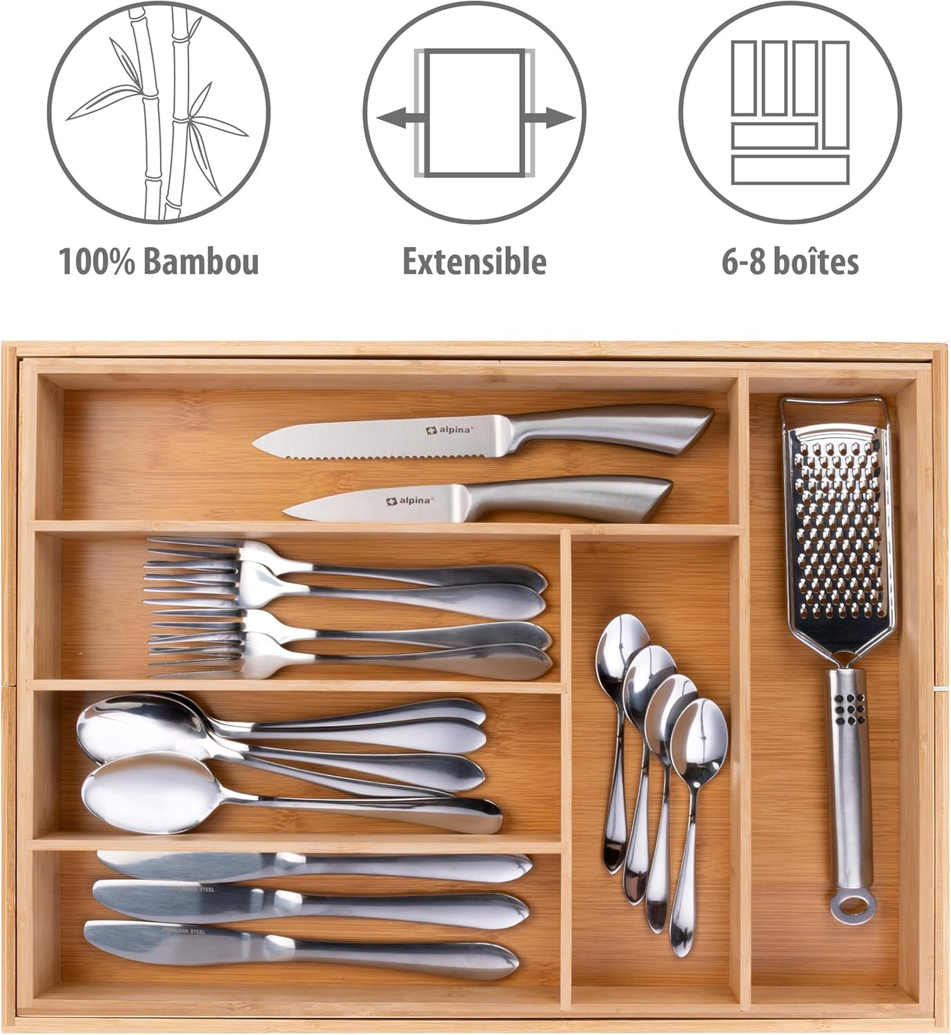 Range couverts pour tiroir extensible Bam pour organiser les repas en famille avec soin - 3