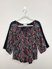 Umgee Paisley Boho Peasant Tassel Top Crochet...
