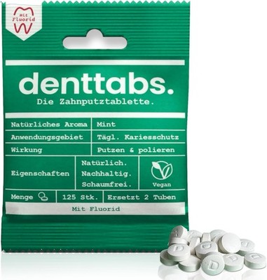 Denttabs Zahnputztabletten die vollwertige Alternative zur Zahnpasta, 125 Stk.