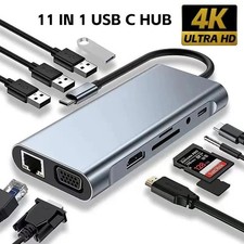 USB C Hub 8-in-1 Type C 4K HDMI RJ45 SD/TF Card Reader PD Fast Charge for Laptop