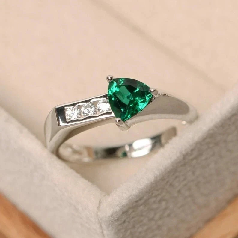 2.20Ct Trillion Cut Simulated Emerald 14k White Gold Plated Wedding Ring for Women