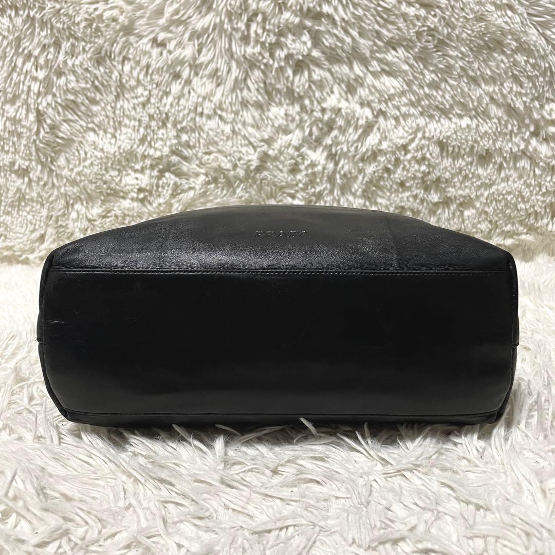 PRADA All Leather Tote Bag Black Quilted Logo Engraved Handbag USED from JP #SE thumbnail 6