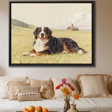 Bernese Mountain Dog Watercolor Canvas Print Rustic Wall Art for Living Room