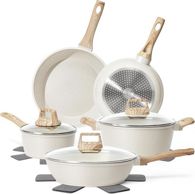 12 Pcs Pots & Pans Set Non Stick Cookware Sets White Granite Induction Cookware