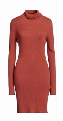 DSQUARED2 Rust Ribbed Knit Turtleneck Bodycon Sweater Dress Wool M