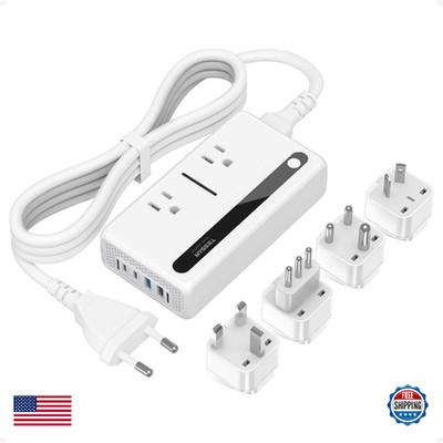 TESSAN 250W Travel Voltage Converter Adapter US to Europe 4 USB Ports QC 3.0 PD