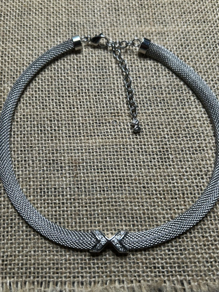 SKAGEN Stainless Steel Mesh Necklace With Pave Crystal 14" 17" Extended - Image 4 of 4