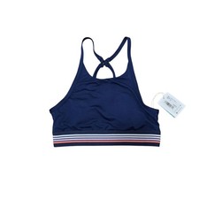 NWT Carve Designs Ava Bikini Top Navy Blue High Neck Striped Band Size Large