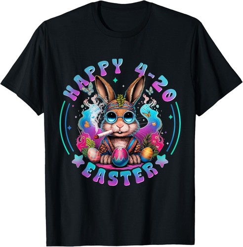 Happy 420 Easter Bunny Smoking Weed Funny Men Women T-Shirt Hoodie