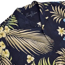 Tommy Bahama Button Down Shirt Mens XL Navy Blue Tropical Floral Silk Jacquard