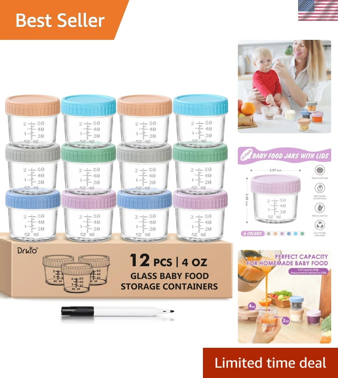 12 Pack Glass Baby Food Storage Containers - 4 Oz Baby Food Jars with Lids Ba...
Opens in a new wind