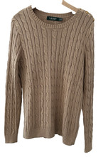 Lauren Ralph Lauren Cable-Knit Crewneck Sweater Size L Beige