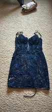 Sherri Hill Navy Blue Sequin Lace Bodycon Mini Dress Sweetheart Size 2