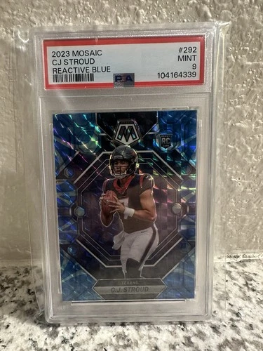 2023 Panini Mosaic Rookies C.J. Stroud #292 Reactive Blue Mosaic Prizm (RC) PSA9