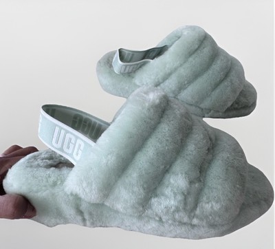 UGG FLUFF YEAH SLIDE RETRO MINT MOCASSIN SLIP ON FLUFFY SANDAL SHOES FLATS 7