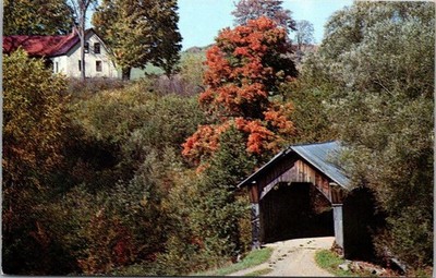 Stowe Hollow Bridge Postcard Stowe Vermont Kopel Color Cards Scenic Bridge B43