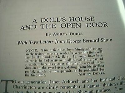 Artikel 1928 Theater Ein Puppenhaus Offene Tür Ashley Herzöge Zwei Buchstaben George Bern