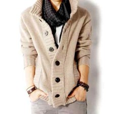 Knitted Cardigan Male Solid Color Thick Men's Sweaters with Pockets Streetwear