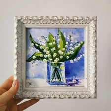 Lilies of the valley Painting Floral Art Original Oil Painting Impasto 6х6