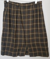 Vtg BURBERRYS London Brown Wool Houndstooth Plaid Modest Skirt Size M ZK 