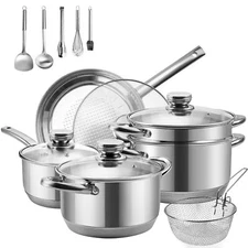 15piece Cookware Setstainless Steel Pots And Pans Set Nonstick Frying Pans Sauce