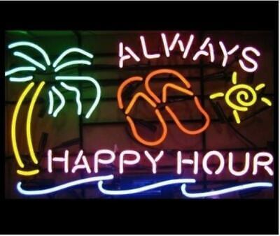 New Always Happy Hour Palm Tree Neon Sign Beer Cub Gift Light Lamp Bar 32"x24" 