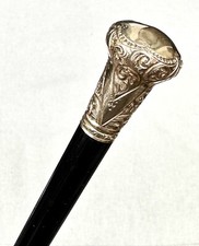 Vintage Antique Schumann Gold Filled Ebony Fancy Swagger Knob Walking Stick Cane