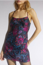Urban Outfitters Black Magenta Dress Electric Heart Strappy Back Mini Lrg NWT