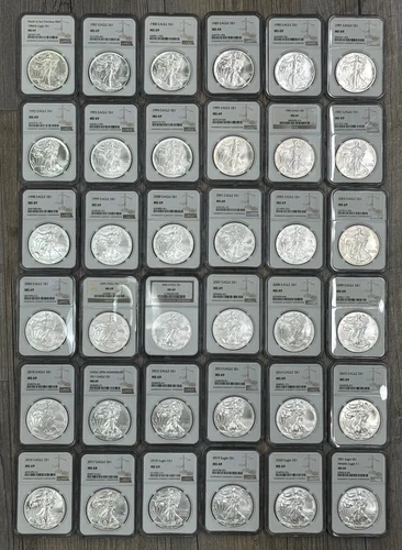 1986-2021 American Eagle Silver Dollar Type 1 Collection 36 ASE Coins, NGC MS-69