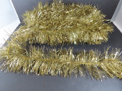 Tinsel Gold Christmas Tree Garland Metallic Wired Vintage 2 pc Lot 25 ft C9215