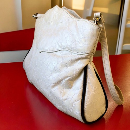 LIDO Vintage 80er Schulter Handtasche gefüttert weiß Kroko Print Leder + schwarz Schlangenleder - Bild 5 von 15