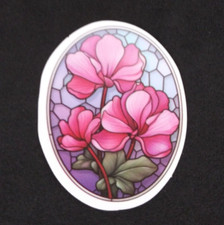 Pink Flowers Blooming Floral Stained Window Sticker 2" x 1.5" R 