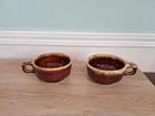 Vintage Hull Pottery USA Set 2 Soup Chili Bowls w/Handle Brown Drip Oven Proof