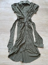 Mable Button Down Rushed collared Green brunch Long Dress W Belt Size Small