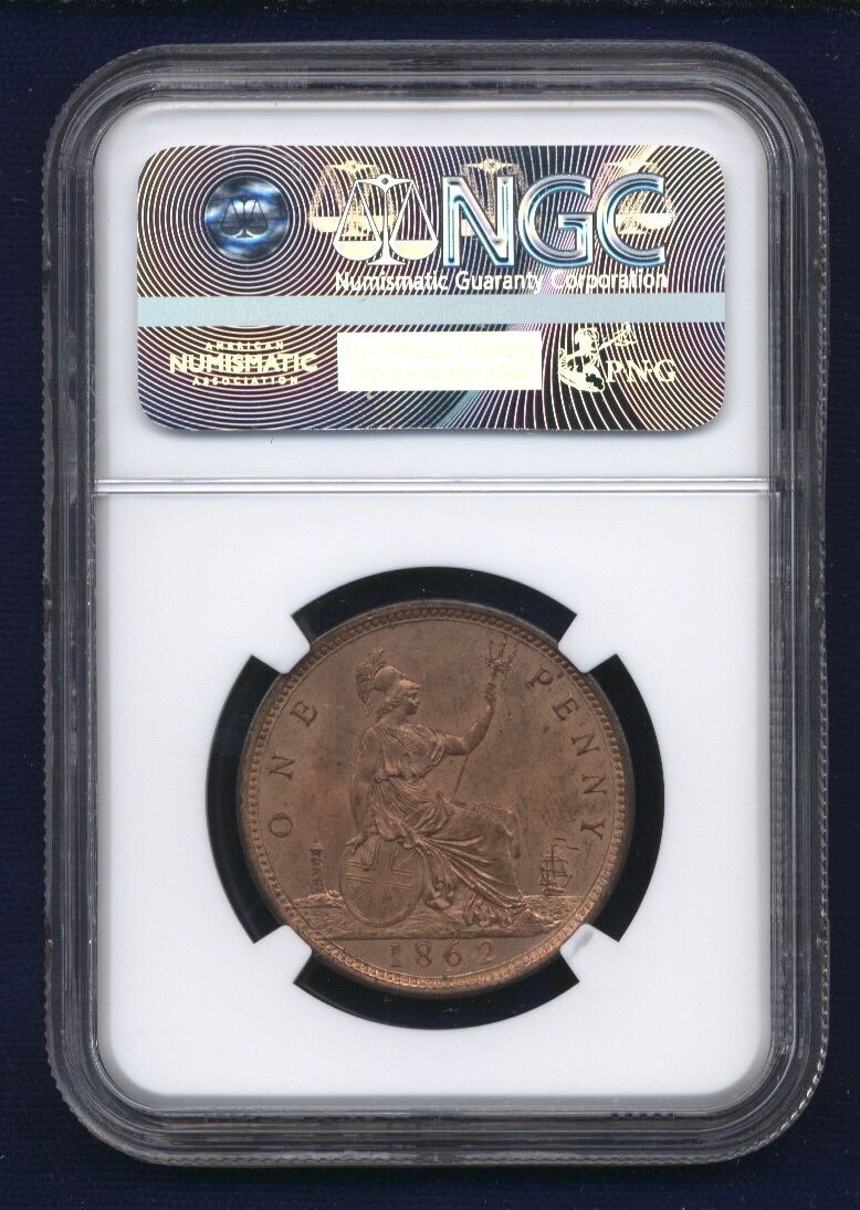 GREAT BRITAIN VICTORIA 1862 PENNY, CHOICE UNCIRCULATED, CERTIFIED PCGS