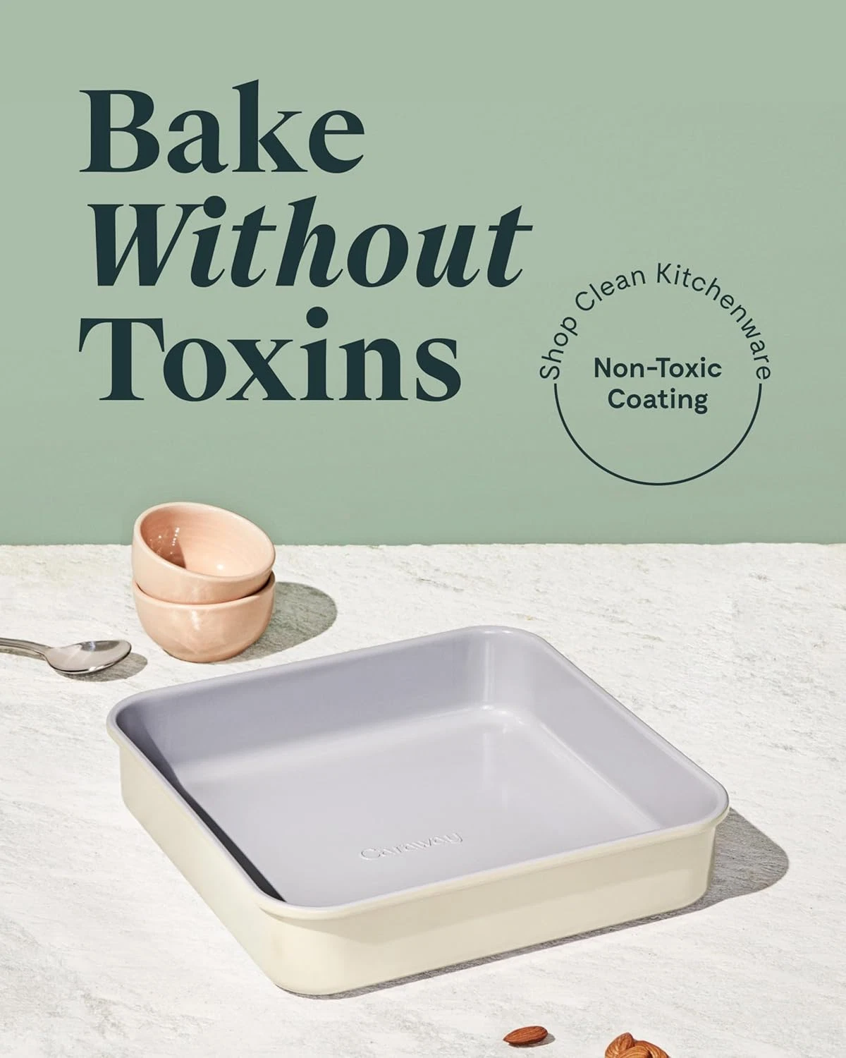 Caraway 9” Square Pan - Non-Stick Ceramic Coating - Free From Forever Chemicals - Cake Pan Perfect for Brownies, Lemon Bars, & More - Cream - Thumbnail 5