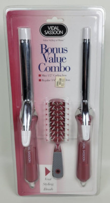 Vintage NIP 1990s Vidal Sassoon Curling Iron Brush Combo Pack 1/2'' & 3/4'' 1994
