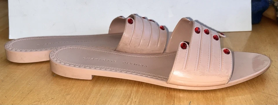 $800 SANDALIAS CHARLOTTE OLYMPIA Mani/Pedi Manos Arriba Planas Slides XS US 5/5.5 Rubor Foto 4 de 4