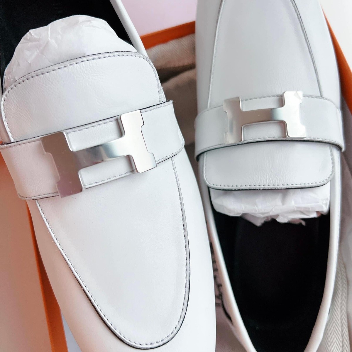 ☆BRAND NEW☆ HERMES H Logo Paris Loafer/ 38/ White Blanc | eBay ☆BRAND NEW☆ HERMES H Logo Paris Loafer/ 38/ White Blanc | eBay